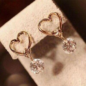 Heart Stud Drop Crystal Zircon Women Jewelry Gifts Dangle Earrings Fashion Hoop