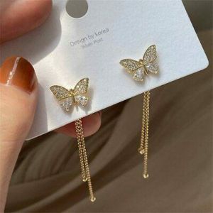 Earrings Stud Gifts Jewellery Women Drop Dangle Fashion Butterfly Crystal Tassel
