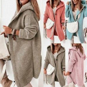 Winter Women Solid Cardigan Hooded Coat Knitted Top Long Sleeve Jacket Sweater