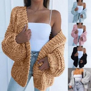 Women Solid Sweater Jumper Winter Chunky Knit Coat Cardigan Knitted Jacket Tops