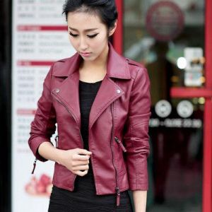 Women Slim Fit Biker Coat Punk Motorcycle PU Leather Soft Zipper Jacket Outwear