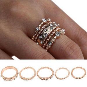 1Set Crystal Rose Gold Stackable Ring 5 Sparkly Rings Vintage Boho Jewelry Cheap
