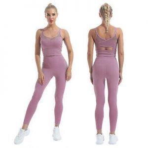 2Pcs Womens Long Pants Set Bra Tops Sport Outfits Gym Tracksuit Slim Sweatsuit