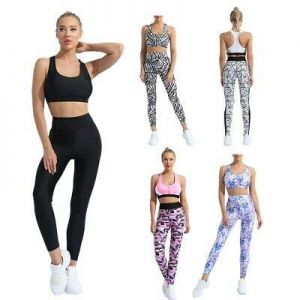 2Pcs Womens Sports Yoga Suit Crop Tops+Leggings Pants Gym Set Fitness Sportwear