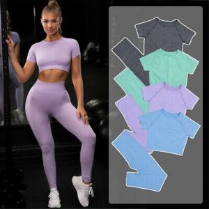 Women Gym Wear Fitness Workout Yoga T-Shirt / Vest & Leggings Set Sports Clothes