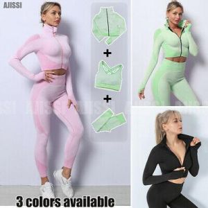  The world of beauty and elegance, you find it in one place  women activewear New Yoga 3 Pieces Set Women Gym Fitness Workout Sport Suit Leggings Top Bra