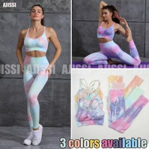 Tie Dye New Women Sling Bra Vest Leggings Yoga Set Gym Pilates Workout Tracksuit