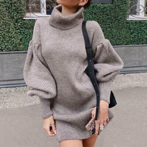 Women Fall/ Winter Long Sleeve Jumper Tops Slim Knitted Sweater Short Mini Dress