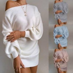 WomenS Off Shoulder Chunky Sweater Dress Ladies Baggy Long Sleeve Jumper Tops