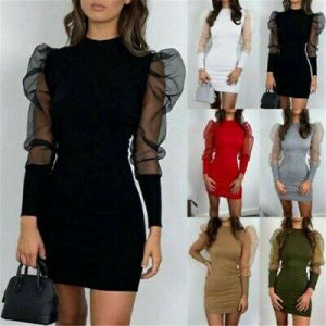  The world of beauty and elegance, you find it in one place  women winter dresses Mini Dress Sexy Casual Women Party Jumper Bodycon Wrap Puff Sleeve Ladies Mesh