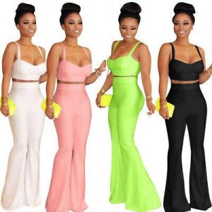  The world of beauty and elegance, you find it in one place  women sets & two pices NEW Sexy Women Sleeveless Lowcut Vest+Long Wide Leg Pants Set 2pcs Club Outfits
