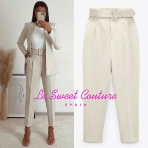  The world of beauty and elegance, you find it in one place  WOMEN PANTS ZARA WOMAN NWT SS21 ECRU PANTS WITH FABRIC-COVERED BELT ALL SIZES 4387/430