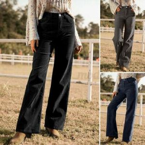 Women Corduroy Vintage Casual Chino Pants Slacks High Waist Long Lounge Trousers