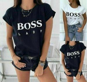 Womens Ladies Short Sleeve Boss Lady Printed Slogan T-Shirt Summer Top Tee 8-18