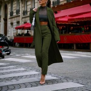  The world of beauty and elegance, you find it in one place  women sets & two pices 2pcs Womens Solid Color Lapel Collar Long Trench Outwear Slim High Waist Pants S