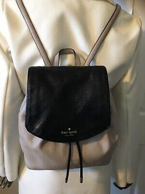 Kate Spade New York Womens Leather Drawstring Backpack Handbag Black Beige