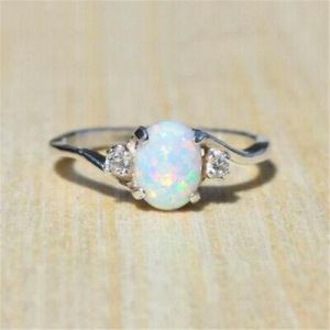 Exquisite Round Opal Ring Women 925 Silver Engagement Wedding Jewelry Ring #5-11