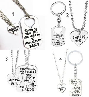 DADDY&#039;S GIRL 2 PIECE NECKLACE SET FATHER DAUGHTER KEYCHAIN GIFT CHARM PENDANT