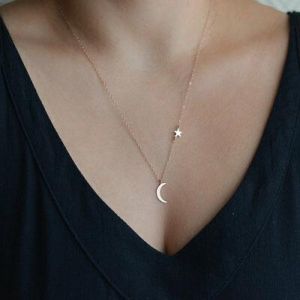 Women&#039;s Moon Star Pendant Choker Necklace Gold Silver Long Chain Jewelry hi