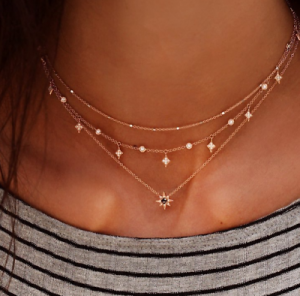 Fashion Multilayer Gold Chain Choker Star Crystal Pendant Necklace Women Jewelry