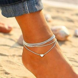 Fashion Love Heart Ankle Bracelet Foot Chain 925 Silver Women&#039;s Beach Anklet US