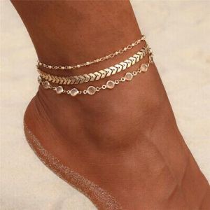Boho Gold Ankle Bracelet Multi Layer Anklet Anklets Adjustable Chain Foot Beach
