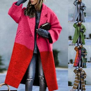 Plus Size Women Winter Warm Coat Jacket Overcoat Plaids Long Woolen Trench Parka