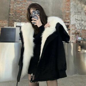 Womens Casual Big Faux Fur Collar Parka Jacket Winter Fleece Lined Coat Outwear