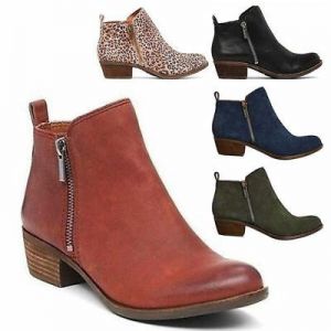 Women&#039;s Heel Zipper Ankle Boots PU/Suede Round Toe Casual Size Low Chunky Shoes