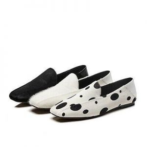 Pretty Women&#039;s Faux Fur Slip On Casual Gommino Squared Toe Oxford Flats Shoes