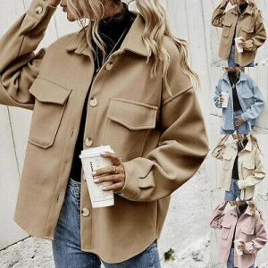  The world of beauty and elegance, you find it in one place  women jacket and coats Women Fleece Shacket Casual Jacket Pocket Top Shirt Coat Tunic Oversize Baggy UK