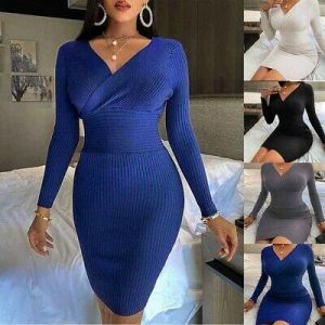  The world of beauty and elegance, you find it in one place  women winter dresses Dress Dress Dresses Jumper Jumper Dress Long Midi Midi Dresses Sleeve V Neck