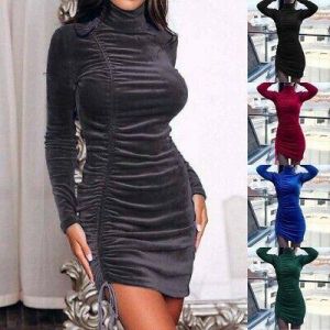  The world of beauty and elegance, you find it in one place  women winter dresses Womens High Neck Velvet Tight Fitting Dress  Long-sleeved Pullover Midi Dress