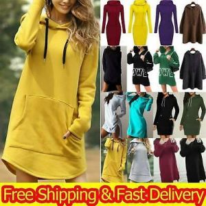 Women&#039;s Comfy Long Sleeve Hoodies Casual Hooded Pullover Tops Sweatshirt Dress