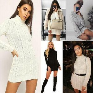  The world of beauty and elegance, you find it in one place  women winter dresses LADIES CHUNKY CABLE KNITTED HIGH POLO ROLL NECK STRETCH JUMPER MINI DRESS WOMENS