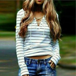 Sexy Women Round Neck Casual Loose Tops Long Sleeve T-Shirt Summer Blouse