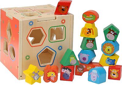 Boxiki kids Montessori Toys Activity Cube Shape Sorter Wooden Toys