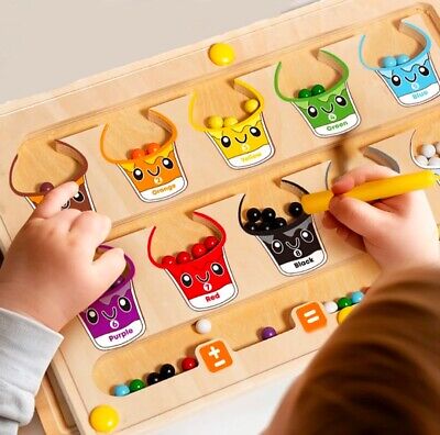 Toddler Montessori Toys 2 in 1 Wooden Magnetic Color & Number Maze With Drawing