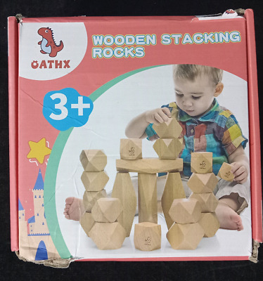 Oathx Montessori Toys Wooden Stacking Rocks Blocks Building Balancing