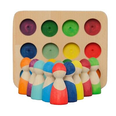 12 PCS Wooden Peg Peoples Dolls Pretend Play Montessori Educational Learning Toy