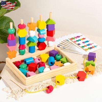 Montessori Toys Wooden Lacing Beads Toys Preschool Learning Toys for Toddlers