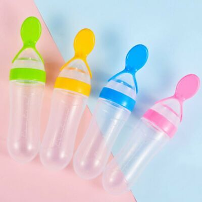 Baby Kid Safety Squeeze Milk Bottle Food Rice Feeder With Spoon Feeding Bottle