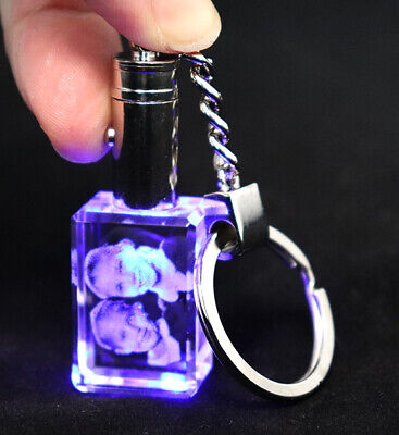 Personalised Lasered 3D Photo Crystal Keyring with Blue LED