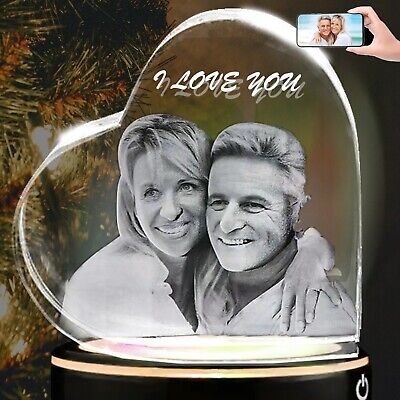 Personalized Valentines Gifts 3D Photo Crystal Custom Etched Family LOVE Picture