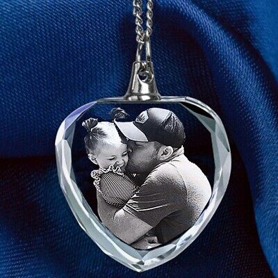 Custom 3D PHOTO Engraved Crystal Pendant Necklace Gifts for Her Him Women Men
