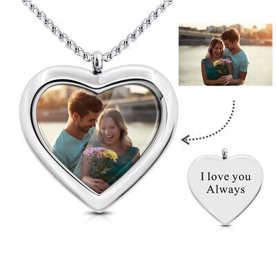 Personalized Picture Necklace Engrave Heart Square Pendant Chain Gift For Her