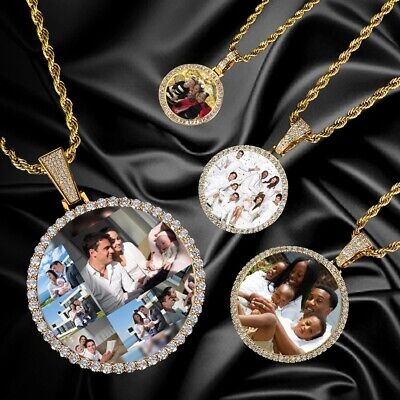 Photo CZ Pendant Custom Picture Glass Gold Plated Necklace HipHop Jewellery Gift