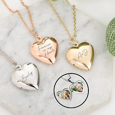 Personalised Heart Pendant Locket Necklace Gold Silver  - Custom Photo & Text