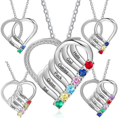 Personalised Heart Name Necklace Women Mother Grandma Birthstone Christmas Gift