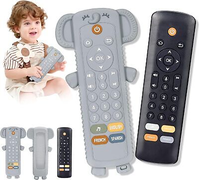 Baby Remote Control Toy with Silicone Teether Cover Lights Music Multi-Language
